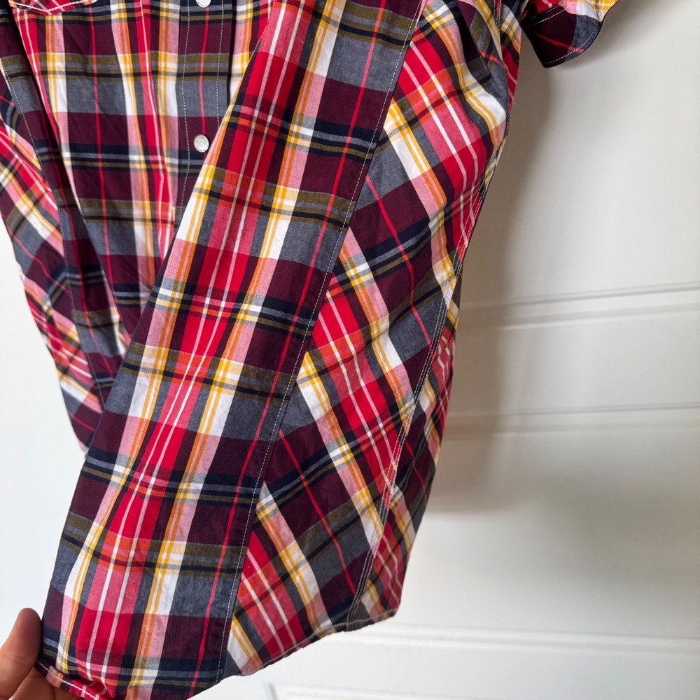Rocawear Denim‎ Co. Y2K Master Builders Red Plaid Cotton SS Snap Front Shirt XL - Picture 10 of 14